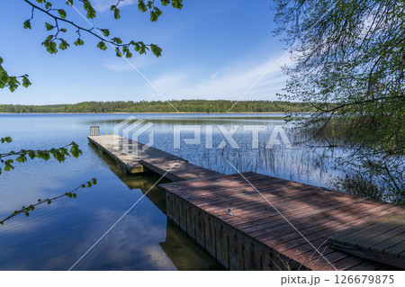 Nidzkie Lake in spring. Landscape of Masuria in Poland. 126679875