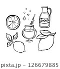 A line drawn illustration of cocktails, glasses and jug in a sketchy style. 126679885
