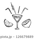 Hand drawn line illustration of fresh lemon cocktail. 126679889