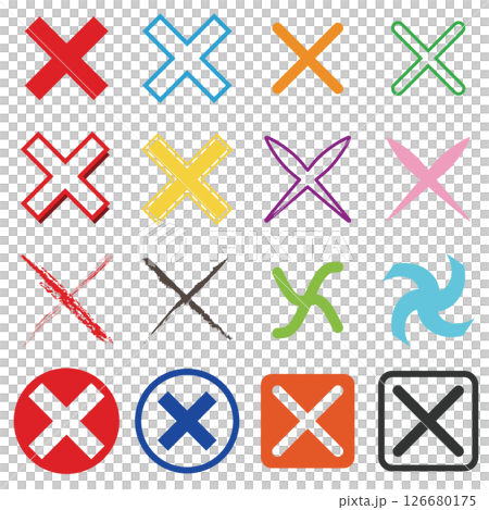 バツマーク　セット　カラフル 126680175