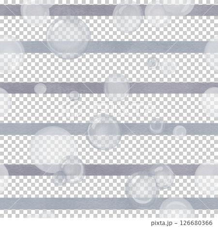 Seamless pattern with gray stripes and bubbles. Ornament and geometry. Soap bubbles and straight lines. Watercolor illustration isolated from the background. Hand drawing. High quality illustration 126680366