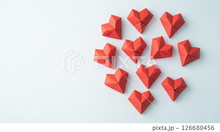 Red origami paper hearts forming a bigger heart...のイラスト素材 [126680456 ...