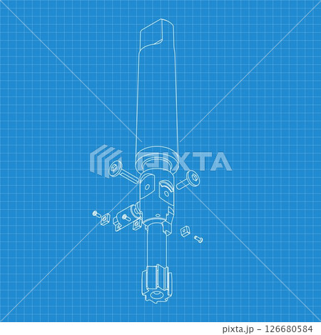 Mechanical engineering drawings. Tap tools, borer. Technical Design. Cover. Blueprint. Step Cutting Tool with Countersinking Function. Technical 3D Vector Illustration 126680584