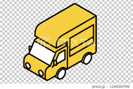 キッチンカー、シンプルな線画のアイソメトリックイラスト 126680596
