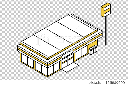 Convenience store, simple line art isometric illustration Convenience store, simple line art isometric illustration 126680600