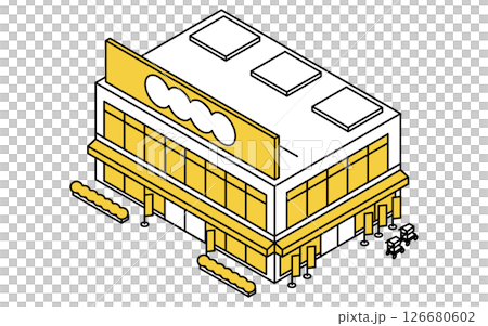 兩層超市或藥局的圖像，簡單的線條畫等距插圖 126680602