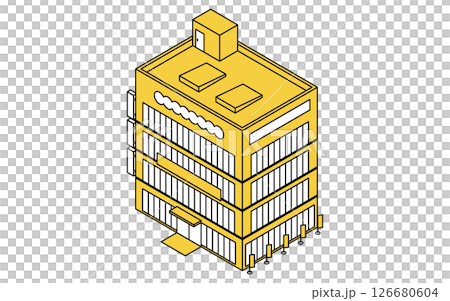 大型商業施設、シンプルな線画のアイソメトリックイラスト 大型商業施設、シンプルな線画のアイソメトリックイラスト 126680604