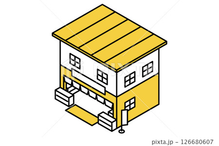 のれんがかかった個人商店、シンプルな線画のアイソメトリックイラスト のれんがかかった個人商店、シンプルな線画のアイソメトリックイラスト 126680607