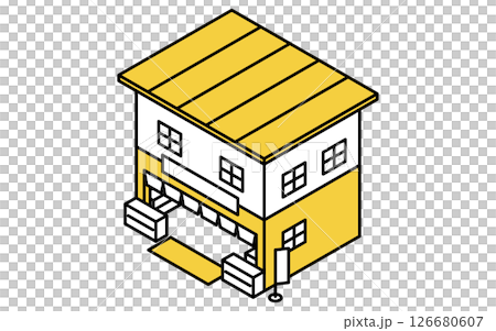 のれんがかかった個人商店、シンプルな線画のアイソメトリックイラスト のれんがかかった個人商店、シンプルな線画のアイソメトリックイラスト 126680607