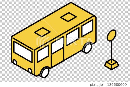 公車和公車站,簡單的線條畫等距圖 公車和公車站,簡單的線條畫等距圖 126680609
