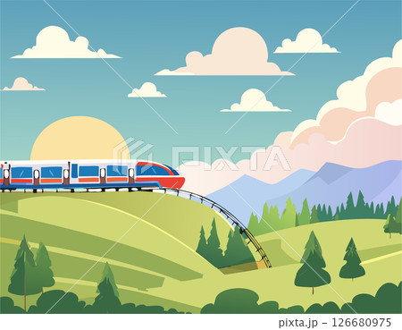 山の中を走る電車のベクターイラスト 126680975