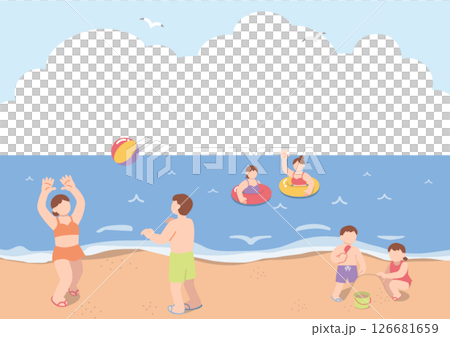 人們在海裡享受游泳的風景插圖 126681659