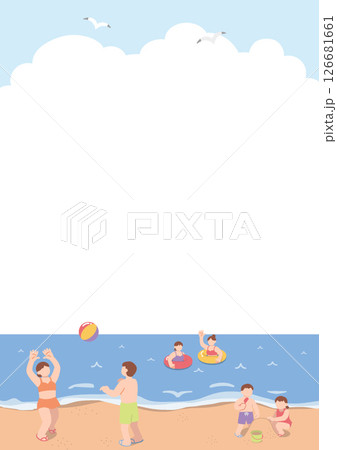 海水浴を楽しむ人物達の風景イラスト 海水浴を楽しむ人物達の風景イラスト 126681661