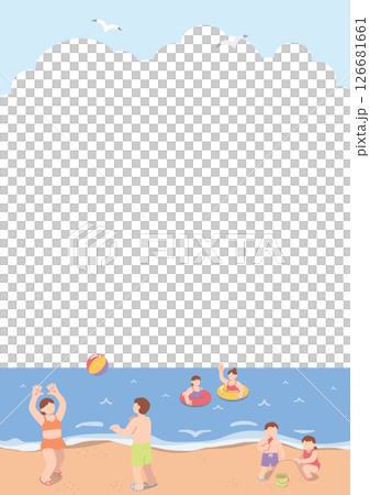 人們在海裡享受游泳的風景插圖 126681661