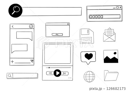 Retro window browser frame y2k interface doodle old border, chat or dialog box, player search box. Desktop ui screen vintage aesthetic. Retro window browser frame y2k interface doodle old border, chat or dialog box, player search box. Desktop ui screen vintage aesthetic. 126682173
