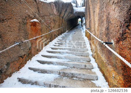 hiking trail on the mountain, China, Anhui Province, Mount Huang 126682536