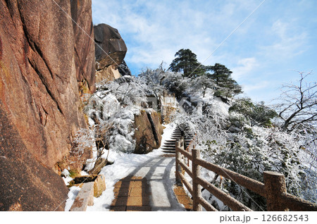 hiking trail on the mountain, China, Anhui Province, Mount Huang 126682543