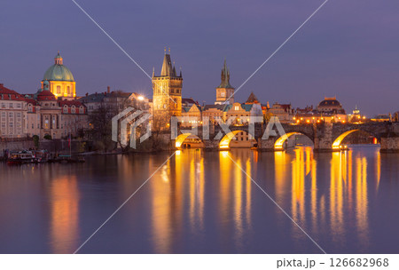 Charles Bridge at sunset in Prague Czech Republic 126682968