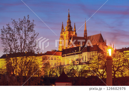St Vitus Cathedral at sunset in Prague Czech Republic St Vitus Cathedral at sunset in Prague Czech Republic 126682976