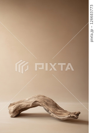 Weathered Wooden Sculpture Piece in Neutral Interior Setting with Warm Lighting Weathered Wooden Sculpture Piece in Neutral Interior Setting with Warm Lighting 126683773