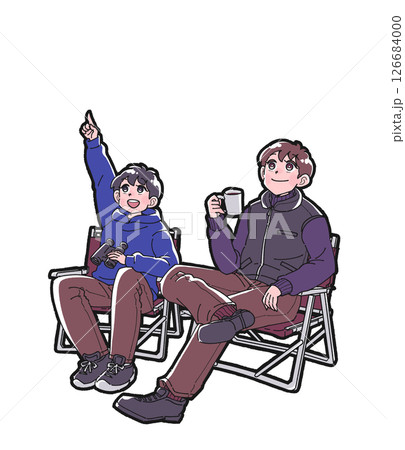 椅子に座って空を見る親子のイラスト 126684000