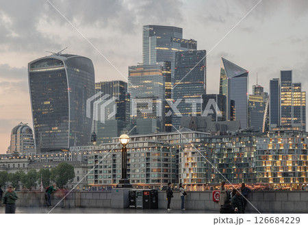 The Picturesque view of The Skyscrapers of Financial District by River Thames. 126684229