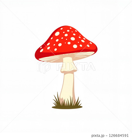 Vibrant red toadstool illustration with white spots, nature's charm 126684591