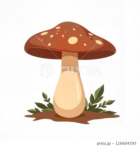 Detailed shiitake mushroom illustration with natural elements, freshness 126684595