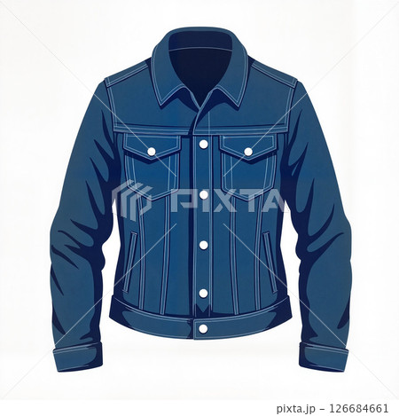 Classic denim jacket illustration on white background, timeless fashion 126684661