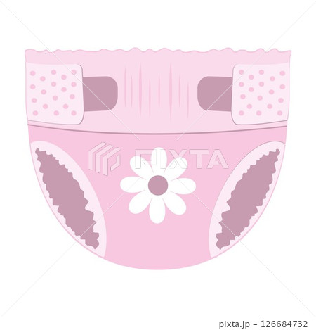 Cartoon-style baby absorbent diapers. Vector illustration for packaging diapers and other products for newborns Cartoon-style baby absorbent diapers. Vector illustration for packaging diapers and other products for newborns 126684732