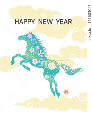 年賀状2026　午年　馬のイラストのおしゃれな年賀状　和柄　花柄 126685045