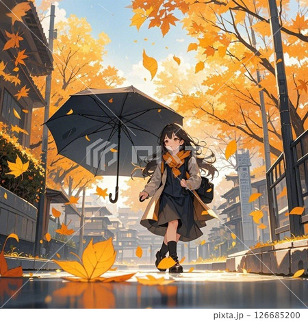 雨の中、傘をさしている若い女性 126685200