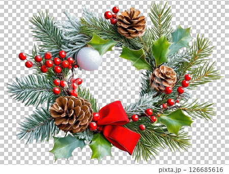 Christmas wreath transparent PNG isolated on white background. 126685616