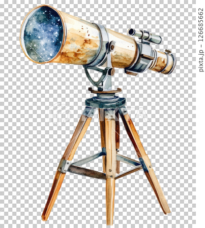 Telescope watercolor painting isolated on white background, PNG transparent. 126685662