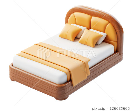 Bed 3d icon clipart cartoon isolated on white background, PNG transparent. 126685666