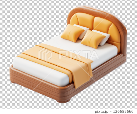 Bed 3d icon clipart cartoon isolated on white background, PNG transparent. 126685666