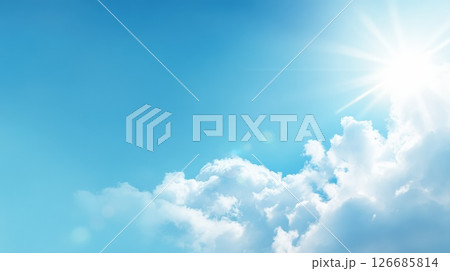 Blue Sky With Fluffy Clouds and Radiant Shining Sunlight Blue Sky With Fluffy Clouds and Radiant Shining Sunlight 126685814