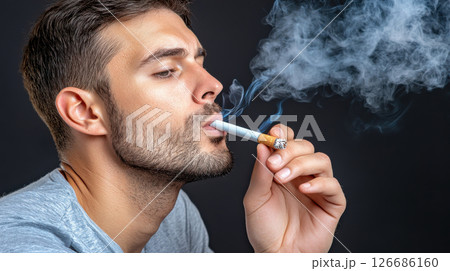 Man smoke a cigarette, No smoking. 126686160