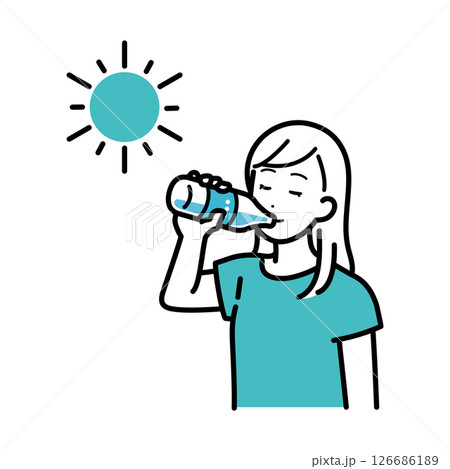 熱中症対策に水分補給をとる女性のイラスト 熱中症対策に水分補給をとる女性のイラスト 126686189