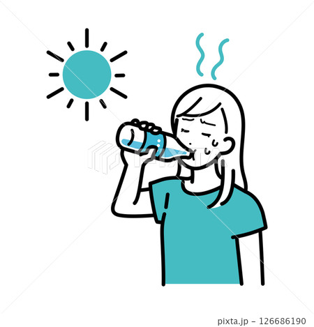 熱中症対策に水分補給をとる女性のイラスト 熱中症対策に水分補給をとる女性のイラスト 126686190