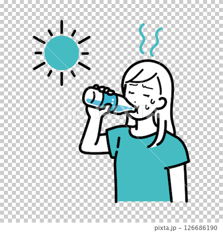 熱中症対策に水分補給をとる女性のイラスト 熱中症対策に水分補給をとる女性のイラスト 126686190