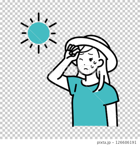 熱中症対策に帽子を被る女性のイラスト 熱中症対策に帽子を被る女性のイラスト 126686191
