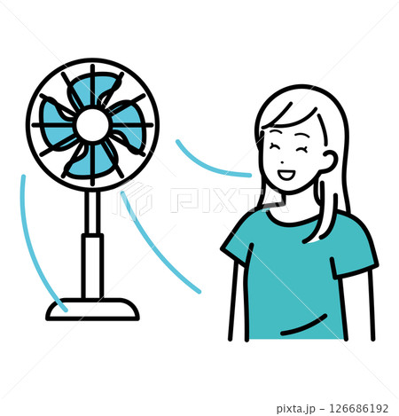 扇風機で涼む女性のイラスト 126686192