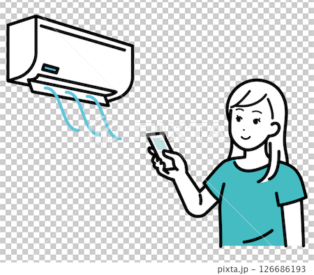 Illustration of a woman cooling off with an air conditioner 126686193