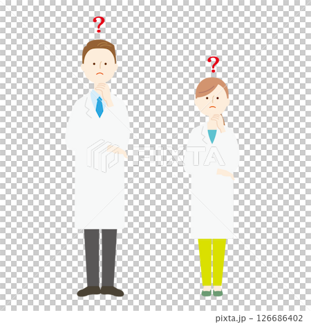 Illustration of men and women in white coats Question Illustration of men and women in white coats Question 126686402