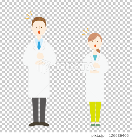 Illustration of men and women in white coats Illustration of men and women in white coats 126686406