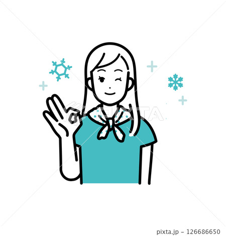 熱中症対策にネッククーラーを付ける女性のイラスト 126686650