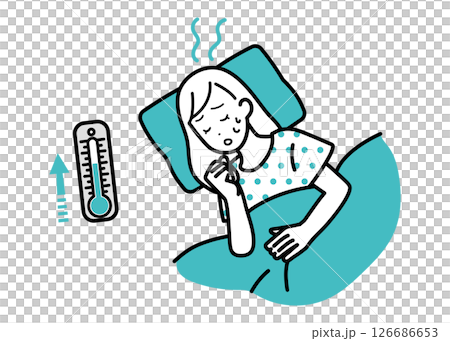 熱帯夜で寝づらい女性のイラスト 126686653