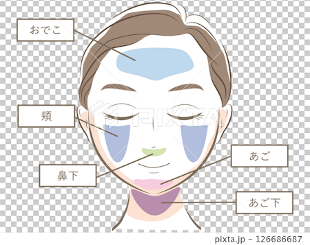 脱毛箇所の図　女性の顔 126686687