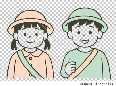 通園帽をかぶった幼児の男の子女の子 通園帽をかぶった幼児の男の子女の子 126687134